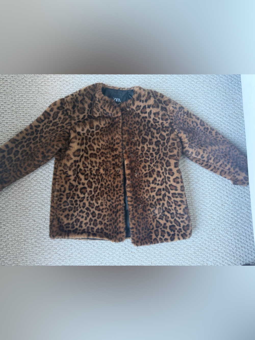 Zara women Leopard Print Faux Fur Pea Coat - Brown/Black